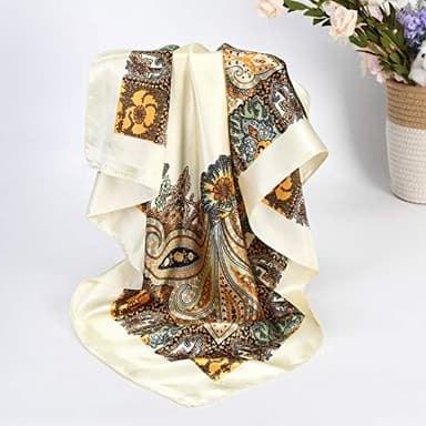 AWAYTR Satin Large Square Head Scarves - 4PCS Silk Like Neck Scarf Lightweight Hair Sleeping Wraps for Women (Cashew(Black/Blue/Camel/Beige)) - Image 4