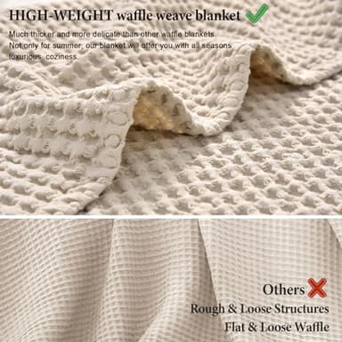 PHF 480GSM 100% Washed Cotton Waffle Weave Blanket, Cozy Breathable Skin-Friendly Throw Queen Size for All Season,Luxury Fall Layer Bedspread for Couch Bed Sofa,Elegant Home Decor,Natural,90"x90" - Image 4