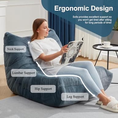 Bean Bag Chairs for Adults Giant Bean Bag Chair Memory Foam BeanBag Chair Big Bean Bag Sofa with Filler Faux Fur Fireside Beanbags Lazy Sofa for Living Room Bedroom Dorm Office (Bluegrey Plush) - Image 5