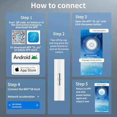 Ear Wax Removal, Earwax Remover Tool with 8 Pcs Ear Set, Ear Cleaner with Camera, Earwax Removal Kit with Light, Ear Camera with 4 Ear Spoon, Ear Cleanning Kit for iOS & Android (White) - Image 6