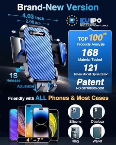 VANMASS Phone Holders for Your Car 2026 Ultimate Phone Mount Military-Grade Windshield Dashboard Vent【Newest Best Strongest】 Cell Phone Car Mount for iPhone 16 Pro Max 15 Samsung Android,Blue - Image 6