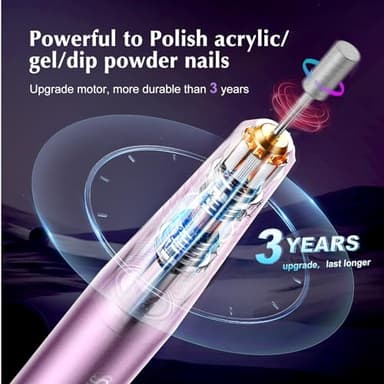 COSLUS Electric Nail Drill File Professional: for Acrylic Gel Dip Powder Nails Portable Nail Machine Kit Manicure Pedicure Tools Polishing Set with Nail Drill Bits Sanding Bands - Image 5