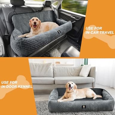 Large Dog Car Seat Under 100LBS,Dog Car Bed with Safety Tethers/Storage Pocket,Only for Back Seat-Gray - Image 5