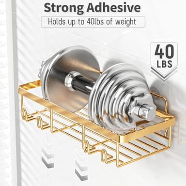 Liuoud 5 Pack Shower Caddy Organizer Rack Shelf for Inside Shower, Self Adhesive Wall Storage Basket Rustproof Stainless Steel Shampoo Holder Bathroom Accessory Decor Set, Gold - Image 4