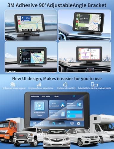 Apple Carplay Screen for Car, 7" HD Portable Car Stereo Touch Screen with Wireless Android Auto, Backup Camera with LED/Mirror Link/Voice Control/Bluetooth/GPS/AUX/FM Satellite Radio for All Vehicles - Image 2