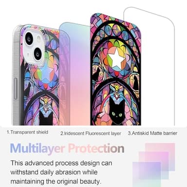 buccilly for iPhone 13 Case & iPhone 14 Case Shiny Halloween cat Design,Cute Holographic Soft Slim TPU Shockproof Protective Bumper Phone Cases Cover for Women Girls Man Aesthetic,iPhone 14/13 6.1" - Image 2