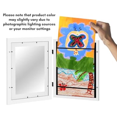 Kids Artwork Frame Changeable (White) - Magnetic Door Holds 100 Art Pieces - 8.5x11 Letter Size Display with Mat or 10x12.5 Without Mat - My Mini Masterpiece - Image 8