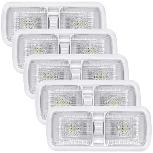 Miady 12V LED RV Interior Lights 750 Lumen, RV LED Ceiling Double Dome Light with Switch for Car/Trailer/Camper/Boat, Natural White 4000-4500K, 60X2835SMD, Pack of 5 - Image 1