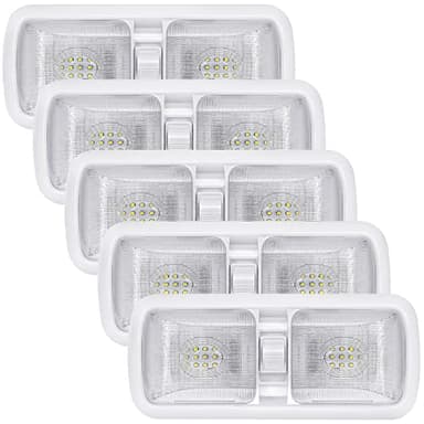 Miady 12V LED RV Interior Lights 750 Lumen, RV LED Ceiling Double Dome Light with Switch for Car/Trailer/Camper/Boat, Natural White 4000-4500K, 60X2835SMD, Pack of 5 - Image 1