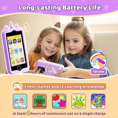 Kids Smart Phone for Girls, 4.0" Touchscreen Learning Music Puzzle-Games Toddler Phone for Kids Ages 3-6, Dual Camera，Built-in 8G SD Card Toy, Birthday Gifts for Kids Cell Phone Toy, Purple - Image 6