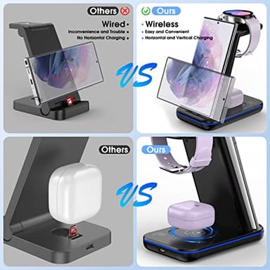 Wireless Charging Station for Samsung/Android, Fast Wireless Watch Charger Station Compatible for Samsung Galaxy S25 Ultra/S24/S23+/Z Flip 6/5 Fold 6/5, Watch8/7/Pro/Active 2 Galaxy Buds3/2 Pro(Black) - Image 7