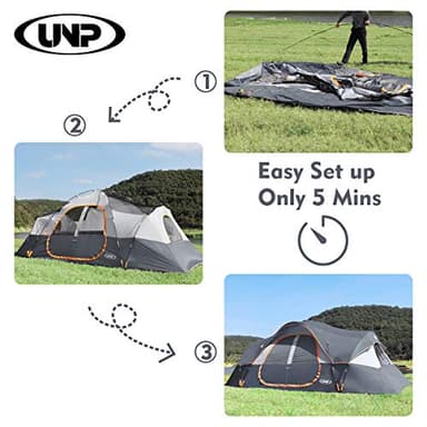 UNP Camping Tent 10-Person-Family Tents, Parties, Music Festival Tent, Big, Easy Up, 5 Large Mesh Windows, Double Layer, 2 Room, Waterproof, Weather Resistant, 18ft x 9ft x78in (Gray) - Image 8
