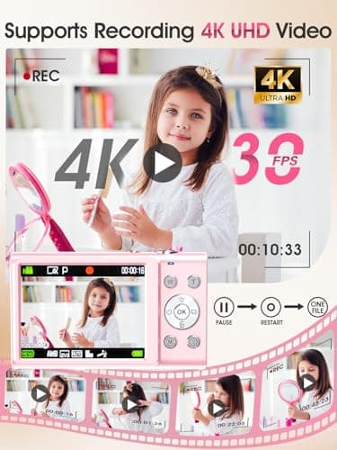 Digital Camera,Autofocus 4K Vlogging Camera for Photography with 32GB Card,48MP Portable Compact Point and Shoot Digital Camera for Teens Adult Beginner with 16X Zoom,Anti-Shake,2 Batteries(Pink) - Image 3