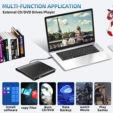 External DVD Drive USB 3.0 Type-C CD Burner Portable CD +/-RW Drive DVD Player for ROM Rewriter Burner Compatible with Laptop Desktop PC Windows MacBook Linux Mac OS - Image 6