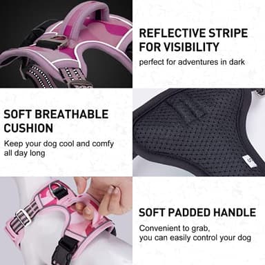 Dog Harness for Large Dogs No Pull with Handle 2 Metal Leash Clips, Adjustable Reflective Puppy Harness, Breathable Camo Oxford Padded Vest Easy Control Front Clip for Medium Large Dogs - Image 6