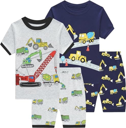 Little Hand Construction Truck Boys 4 Pieces Pajamas Sets Cotton Pjs Children Sleepwear Bulldozer Toddler Jammies 4t - Image 1