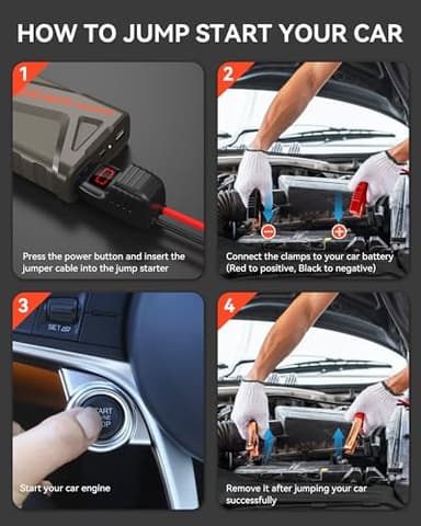 Car Battery Jump Starter, NUSICAN 2000A Portable Car Jump Starter Battery Pack (up to 7.5L Gas/5.5L Diesel Engine) 12V Jump Box for Car Battery with Safety Jumper Clamps, LED Lights, Compact - Image 6