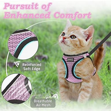 SALFSE Cat Harness and Leash for Walking Escape Proof, Adjustable Kitten Vest Harness Reflective Soft Mesh Puppy Harness for Outdoor, Comfort Fit, Easy to Control (Lpink, M) - Image 2
