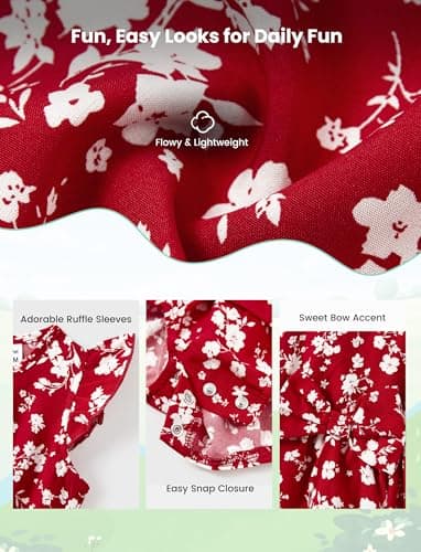 PATPAT Family Matching Outfits - Mommy and Me Dresses Matching Set Casual Boho Dusty Ruffle Sleeve Romper Dress for Newborn Red Floral for Baby Girl 3-6 Month - Image 5