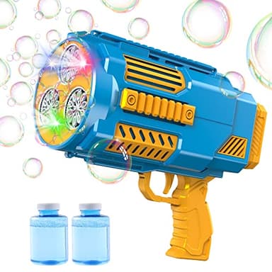 Upgraded Bubble Machine Gun, Built-in Solution, Automatic Blower, 8000+ Bubbles Per Minute for Kids Adults Maker Halloween Toys Indoor Outdoor Wedding Birthday Party - Blue - Image 1