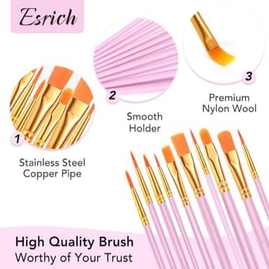 ESRICH Acrylic Paint Brushes Set, 10 Packs/ 100 Pcs Watercolor Brushes,Nylon Brush Head, for Oil Painting, Gouache, Face,Ceramics etc, Kid's and Adults Painting Arts and Crafts Paint Sets. - Image 3
