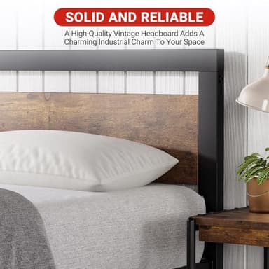 GarveeHome King Size Bed Frame, Industrial King Bed Platform with Headboard No Box Spring Needed, 14 Inch Easy Assemble King Mattress Bedframe, Retro Brown - Image 4