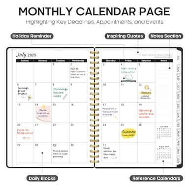 Planner 2025-2026, Academic Year Weekly and Monthly Calender Planner, July 2025 - June 2026, Spiral Bound School Planning Tool, Perfect for Teacher, Student, Women & Men - A5 (6.3" x 8.5"), Black - Image 2