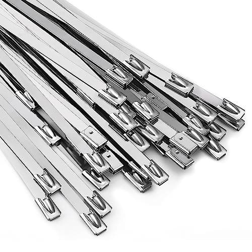 Metal Zip Ties 11.8 inch 100pcs 304Stainless steel Heavy duty Multi-purpose Self-locking Cable Ties Suitable for in machinery, vehicles, farms, pipes, roofs,cables, as well as Outdoor binding - Image 1