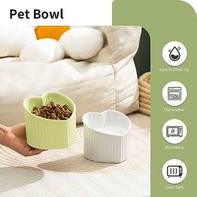 5.5 Inch Raised Tilted Cat Food Bowl, Elevated Ceramic Cat Bowl, Love Heart Shape, Slanted Pet Feeding Dish, Stress Free Feeder Bowl for Kitty, Small Cats, Protect Pet's Spine, 1 Pack - White - Image 5