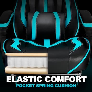 Vonesse Gaming Chairs for Adults, Gaming Chairs with Footrest and Massage, Reclining Computer Chair for Heavy People,Big and Tall Ergonomic Gamer Chair with Lumbar Pillow(Teal/Cyan) - Image 4