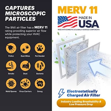 BNX TruFilter 20x20x1 Air Filter MERV 11 (6-Pack) - MADE IN USA - Allergen Defense Electrostatic Pleated Air Conditioner HVAC AC Furnace Filters for Allergies, Dust, Pet, Smoke, Allergy MPR 1200 FPR 7 - Image 3