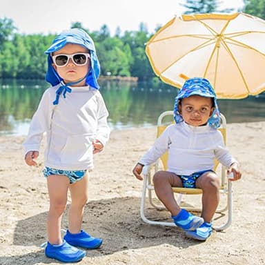 green sprouts i Play Baby & Toddler Flap Sun Protection Hat, All-Day UPF 50+ Sun Protection for Head, Neck & Eyes, Gray Fish Geo, 0-6 Months - Image 2