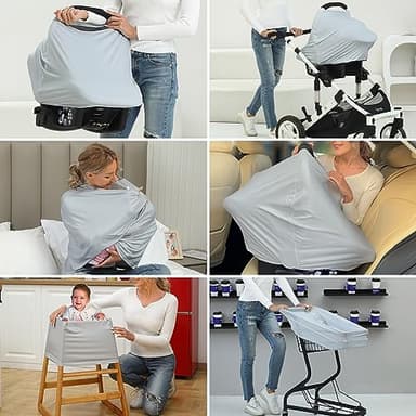 Breathable Car Seat Cover for Babies – Multi-Purpose Soft Rayon Nursing Cover for Breastfeeding, High Stretchy Infant Carseat Canopy, Stroller Cover (Smooth Rayon, Light Grey) - Image 7