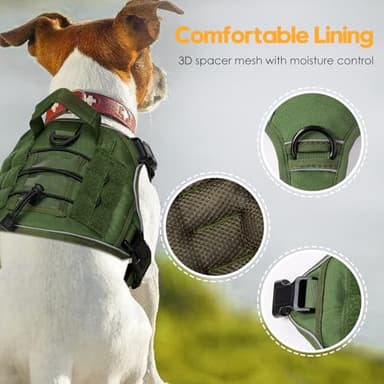 Heavy-Duty Tactical Dog Harness for Large Dogs, No Pull Adjustable Reflective Pet Vest with Molle System, K9 Military-Grade Control for Service Training, Outdoor & 10+ Breeds, Green, Small - Image 2