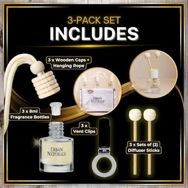 Urban Naturals Car Air Freshener Diffuser 3 Pack - Tropical Escape Essentials Scent, 45+ Days Long Lasting Fragrance, Made in USA, Glass & Wood, Hanging Design + Vent Cip, Easy to Use - Image 3