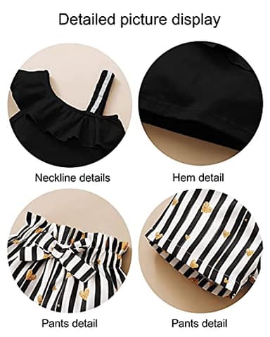 DISAUR Baby Girl Summer Clothes Black t-Shirt+ White Black stripes Shorts Toddler Girl Outfits 3t 4t 3-4t - Image 5