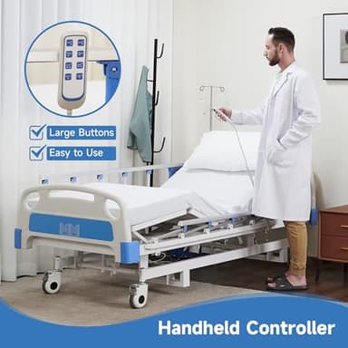 Real Relax Premium 3 Function Full Electric Hospital Bed (with Mattress & IV Pole), Premium Medical Hospital Beds, with Locking Casters, Motor. - Image 8