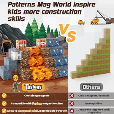Magnetic Blocks-Build Mine Magnet World Pickaxe Edition Mine Pickaxe Caverns Kids Games Toddler Toys Magnetic Tiles for Boys & Girls Age 3-4 4-5 6-8, Sensory Outdoor Toys for Kids for 3+ - Image 6
