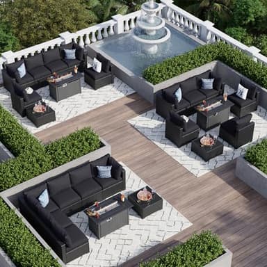 Aoxun 8 Piece Patio Furniture Set with 44” Fire Pit Table Wicker Patio Sectional Sofa Set Outdoor Seating Furniture with Thickened Cushion, Black - Image 6
