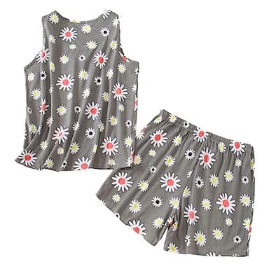 ENJOYNIGHT Womens Pajamas Set Cotton Summer Sleep Tank and Shorts Pjs Sleeveless Sleepwear (3X-Large,Flower) - Image 2