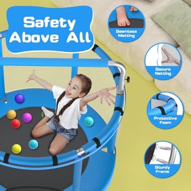 ZCMHAXJ 55" Trampoline for Kids with Enclosure, 440lbs Capacity Indoor & Outdoor Toddler Trampoline with Adjustable Gymnastics Bar & Toys, Gifts for Boys & Girls - Image 2