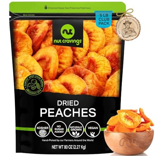 NUT CRAVINGS - Sun Dried California Peaches, No Sugar Added, Unsweetened (80oz, 5 LB) Bulk Dry Fruits Packed Fresh in Resealable Bag - Sweet Healthy Snack, Naturally Grown, Vegan, Kosher - Image 1
