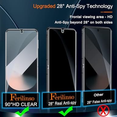 Ferilinso Privacy Screen Protector for Samsung Galaxy Z Flip 6 / Z Flip 7 FE [Phone Case Friendly], Inside Anti-Spy Film With 2 Pack Back Tempered Glass + Camera Lens Protector Accessories - Image 2