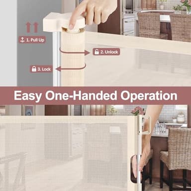 85 Inch Retractable Baby Gates Extra Wide Retractable Dog Gate Outdoor Retractable Gate Indoor Mesh Gate, Wide Baby Gate Retractable Gates for Dogs, Doorways, Beige - Image 5
