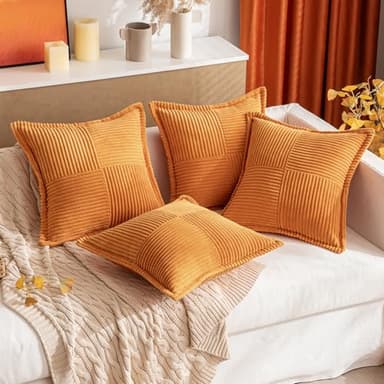 MIULEE Burnt Orange Fall Decorative Throw Pillow Covers for Couch Bed Livingroom 18x18 Inch Set of 2 Boho Accent Throw Pllows Broadside Striped Patchwork Soft Corduroy Pillowcases - Image 7