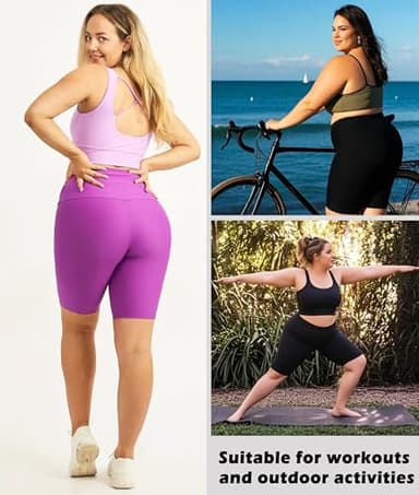 NEW YOUNG 3 Pack Plus Size Biker Shorts with Pockets for Women-High Waisted 8" Yoga Pants Workout Shorts - Image 4