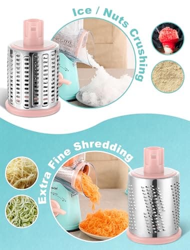 Geedel Rotary Cheese Grater Cheese Shredder - Upgraded 5-in-1 Cheese Grater with Handle and Strong Suction Base, Multi-purpose Vegetable Slicer Ice Shaver Nuts Grinder for Ice, Vegetables, Fruit, Nuts - Image 3