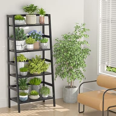 Homykic Bamboo Bookshelf 4-Tier Ladder Shelf, 49.2” Freestanding Open Bookcase Book Shelf Bathroom Storage Shelf Unit Plant Stand for Small Space, Living Room, Bedroom, Home Office, Black - Image 6