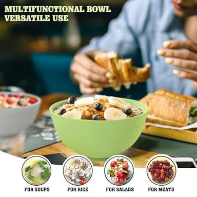 Greentainer 8 Pieces Unbreakable Large Cereal Bowls with lids, 24 oz Plastic Lightweight Storage Bowl Set of 4, Soup bowls Set for Cereal, Salad, Noodle- Dishwasher & Microwave Safe - Image 3