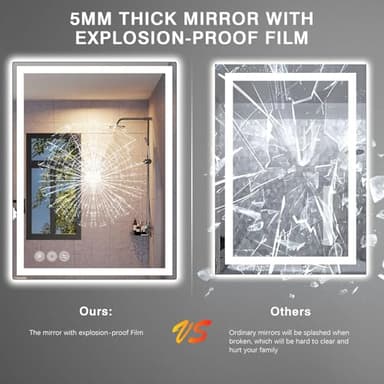 LED Bathroom Mirror 24"x 32" with Stepless Dimmable Wall Mirrors with Anti-Fog, Dimmable CRI>90, Vanity Mirror with 3 Color Modes, Shatter-Proof, Memory Bathroom Mirror with LED Lights - Image 7